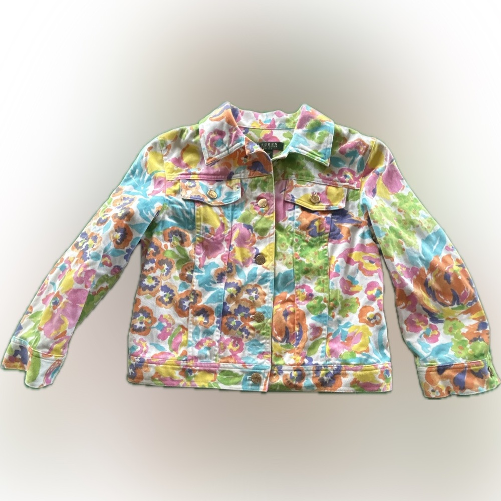 Lauren Ralph Lauren Floral denim Jacket women’s Petit medium Pastel button